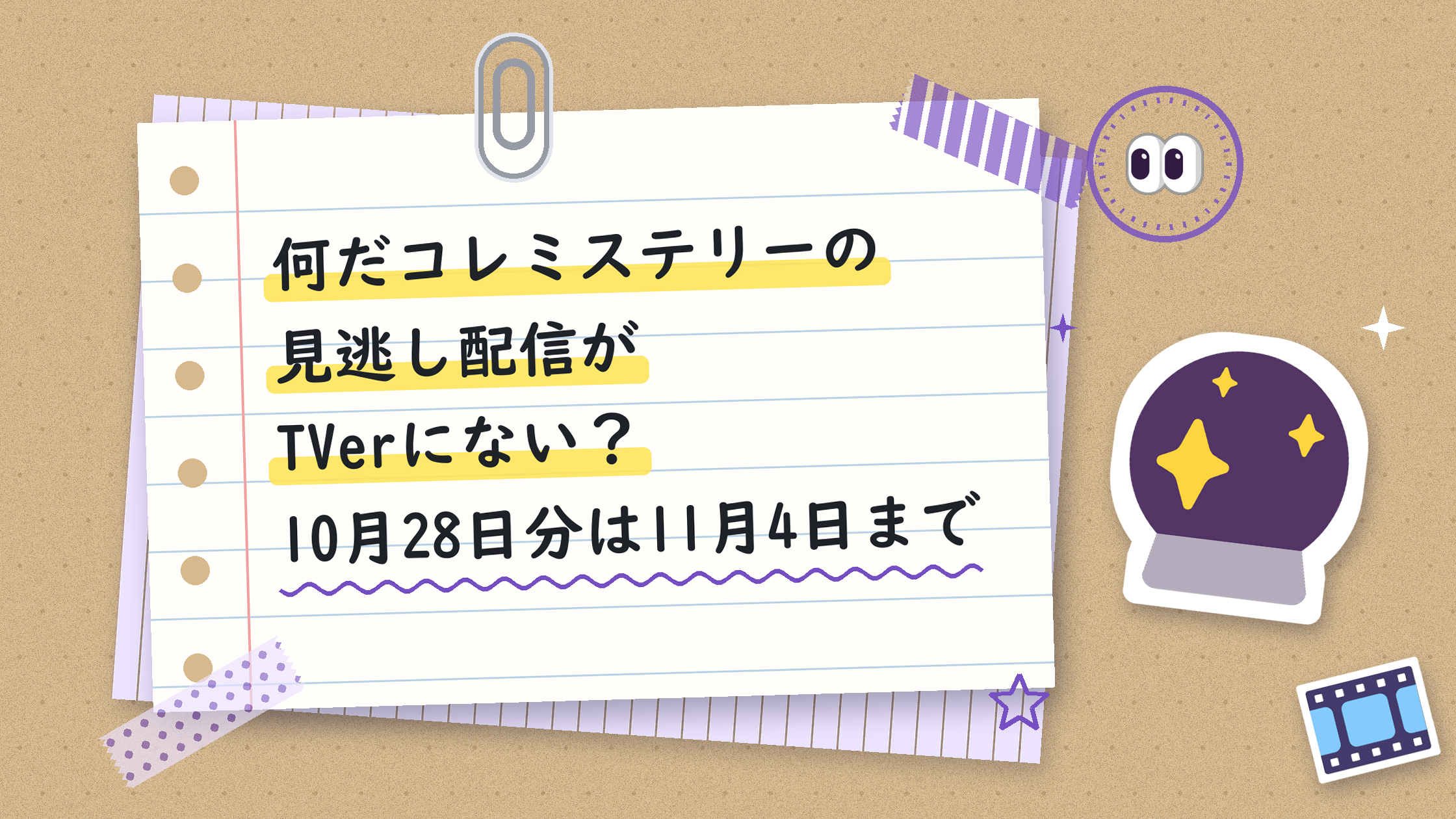 何だコレミステリーの見逃し配信がTVerにない？10月28日分は11月4日まで